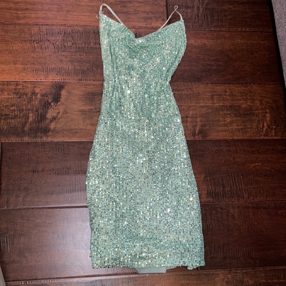 Luxxel Sequin Dress w/ cow neck & low back- WISH